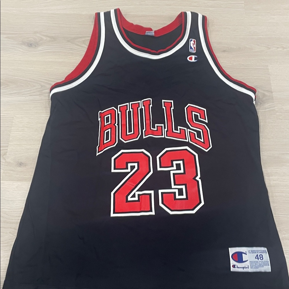 Champion Black Bulls Jersey with Red and White Accents